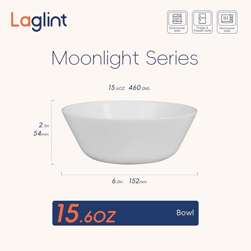 LaGlint 16 OZ White Opal Glass Cereal Soup Bowl Set of 4, 6 Inch - color: Angel White, size: 16 OZ - cereal bowls
