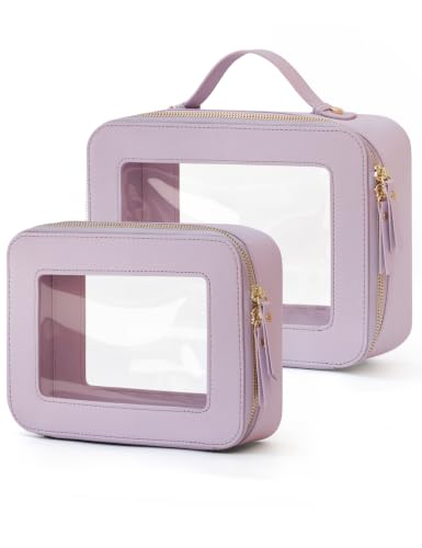 Popvibe Clear Toiletry Bag 2 Pack, Travel Makeup Bag Medium & Large Purple - color: Purple, style: Dual Elegance