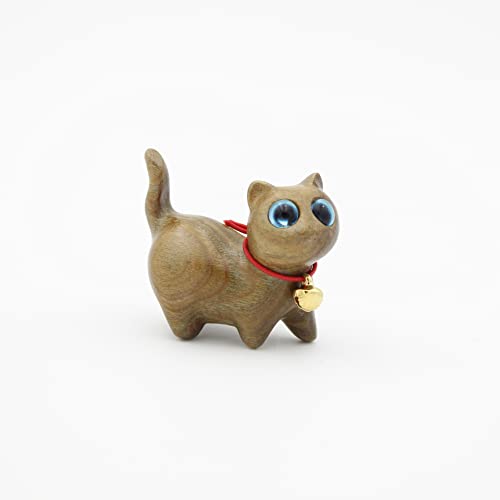 Green Sandalwood Hand Carved Wood Cat, Kitten & Treasure Cat Sandalwood Sculpture Gift & Home Decor Figurine - color: Green