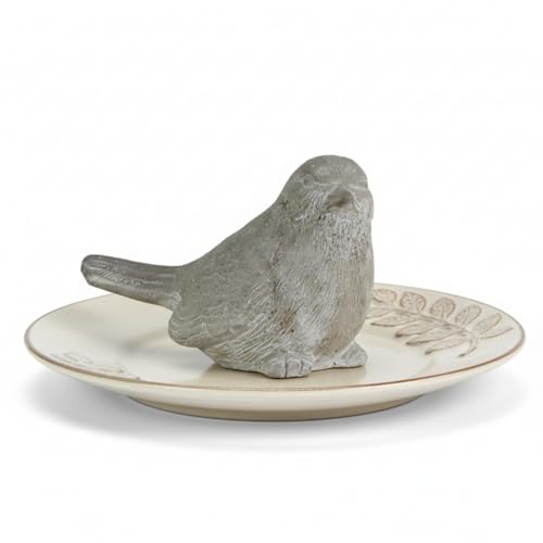 Sitting Bird Cement Figurine, Gray Concrete-Style Finish, 7.5 Inch - size: 4"L x 7.5"W x 5"H