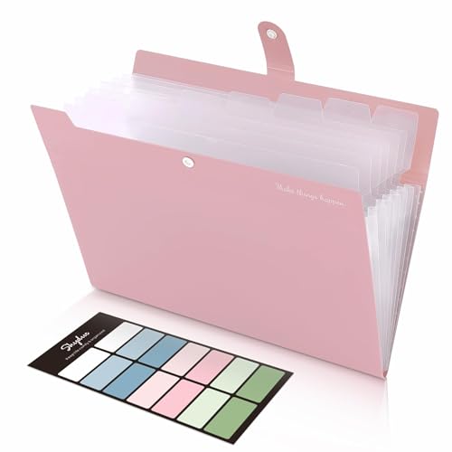 SKYDUE 8 Pockets Expanding File Folders, Accordion Folders, Portable Paper Bill Receipt Organizer, Letter Size, Home College School Office Supplies, Pink - color: Pink