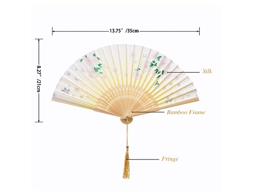 QIRMIZI 10 Pieces Handheld Fans, Silk Folding Fans, Floral Folding Fans for Birthday,Dancing, Cosplay, Weddings, Parties, and Events,Yellow Morning Glory - color: 08 Yellow Morning Glory