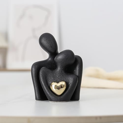 Ceramic Couple Statue - Modern Shelf Decor Knick Knacks for Shelves, Valentine's Day Wedding Gifts, Home Decor for Living Room, Bedroom, Bookshelf & TV Stand - Small Figurines(Black) - size: Black-4.7in
