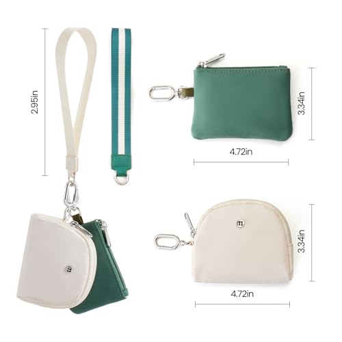Mini Dual Pouch Wristlet Wallet for Women – Zip Around wristlet Keychain Wallet with 2 Wristlets, Ideal for Dog Walking, Coffee Runs & Lunch Break Essentials, Beige+Olive Green - color: Beige+Olive Green