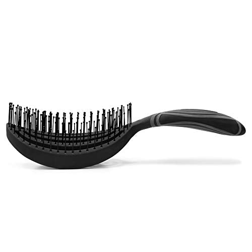 NuWay® DoubleC® Pro Professional Detangling Hair Brush – Patented Double Curve Scalp Care Brush for Gentle Detangling, Blow-Dry Styling & Wet or Dry Hair (Black) - color: Black