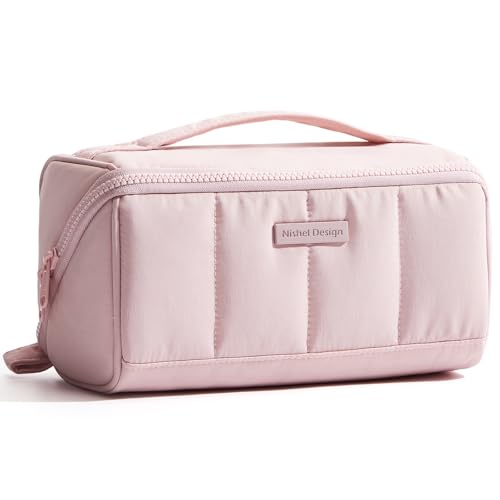 NISHEL Travel Makeup Bag for women, Organizer Pouch Cosmetic Case - color: Pink