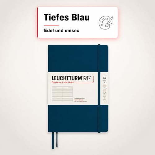 LEUCHTTURM1917 - Notebook Hardcover Medium A5-251 Numbered Pages for Writing and Journaling - Thinking Ahead (Ruled Paper, Deep Sea) - color: Deep Sea, style: Ruled