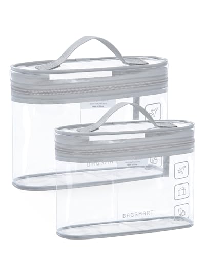 BAGSMART TSA Approved Toiletry Bag, 2 Pack Clear Makeup Cosmetic Bag Organizer, Quart Size Travel Bag for Toiletries, Carry-on Travel Accessories Essentials, Gray-2pcs - color: Gray