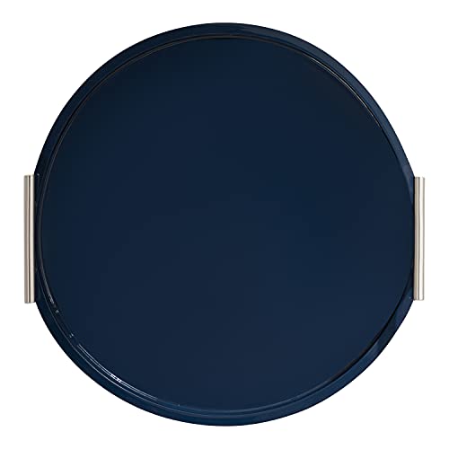 Kate And Laurel Lipton Modern Round Tray; 15.5 Diameter; Navy and Silver; Decorative Accent Tray for Storage and Display - color: Navy Blue/Silver, size: 15.5"