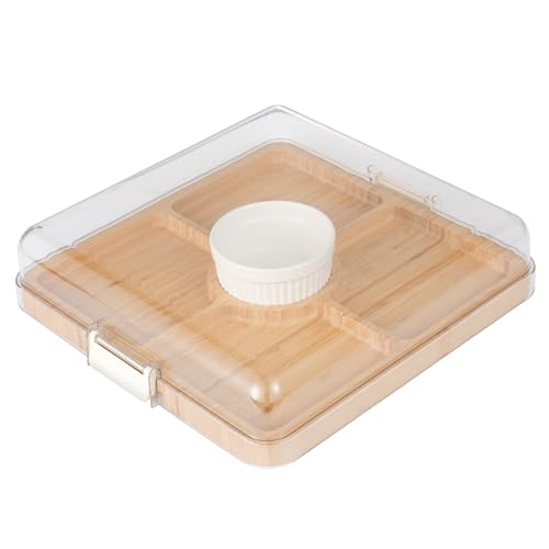 Charcuterie Board with Lid, Bamboo 5‑Compartment Portable Serving Platter - color: 5 Compartments-Square