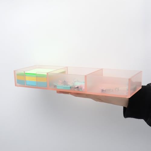Pink Sticky Note Holder for Desk Acrylic Pink Paper Clip Holder Clear Sticky Notes Organizer 3 Grids Memo Note Pads Storage Container Notepad Dispenser for Cute Desktop Accessories