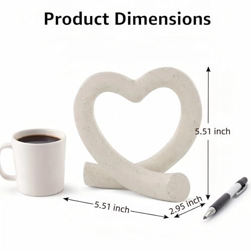 Lescafita Heart Decor Sculpture, Love Heart Statue Minimalist Modern Home Decor for Living Room Bedroom Desk Shelf Coffee Table, Romantic Meaningful Gift - color: Off-white