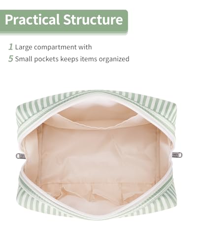 Narwey Makeup Bag Travel Toiletry Bag, Cosmetic Bag for Women Girls - color: A-Mint Green Stripe, style: Large