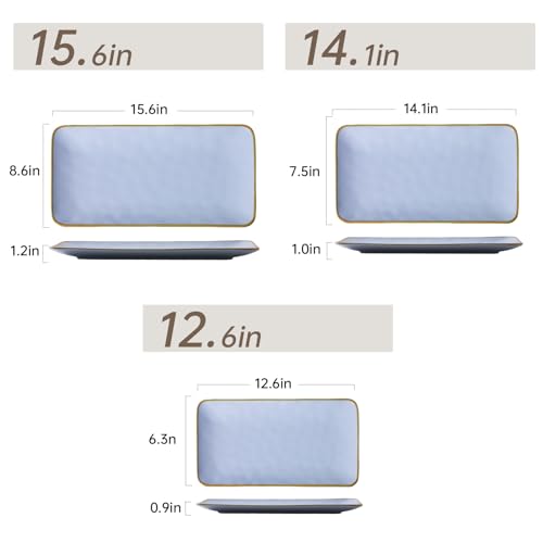 Ceramic Rectangle Serving Platter: 15.6/14.1/12.6 Inch Large Serving Dishes for Entertaining Party, Turkey, Cheese, Sushi, Snack and Dessert, Microwave Dishwasher Safe, Blue - color: Blue, size: Rectangle