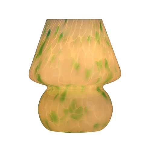Mushroom Lamp with LED Bulb, Small Glass Bedside Lamp, Green&White - color: Green&White