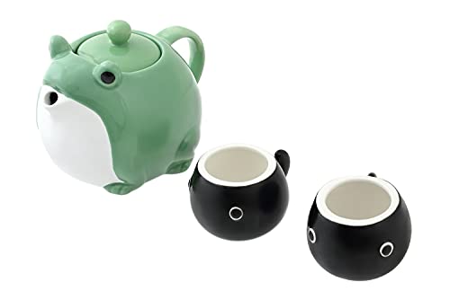 Frog Teapot & Cup Set, Japanese Tea Service with Filter & Gift Box (30 oz Teapot, 2 5 oz Cups)