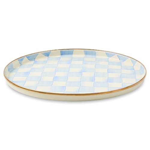 MACKENZIE-CHILDS Enamel Round Tray, Light-Blue-and-White Sky Check - color: Sky Check