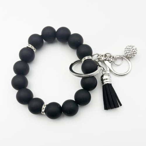 Unpafcxddyig Silicone Bead Keychain Bracelet Wristlet Key Ring - color: Black