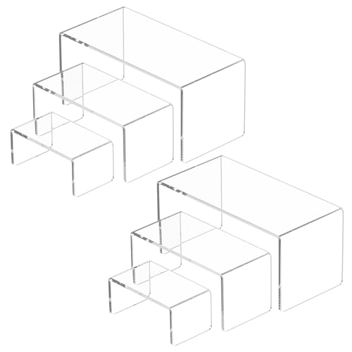 NIUBEE Acrylic Risers Display Stand 2 Set, Display Riser Shelfs,8.4x6.3x4.3 - size: (8,6,4)" x2Set