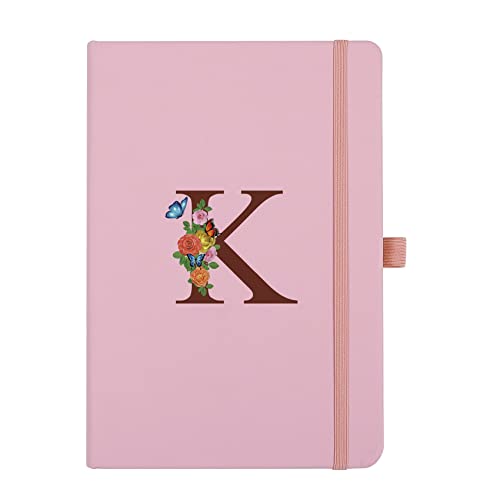 Pink Notebook for Women, 5.7"X8.3" A5 Journal Notebook with Letter K, Dual-Sided Writing Notebook with Dividers, Cute Leather Journal for Work, Business, School, Meetings, Travelers, Small Notebook - color: K