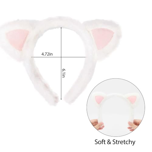 Fuzzy White Cat Ears Headband Pink Kitty Ears Cat Costume Headwear - color: White Pink Cat