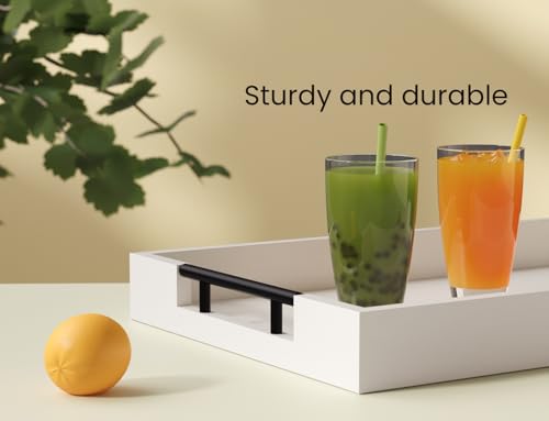 Fibogollo Set of 2 Bamboo Serving Trays with Metal Handles(White) - style: White-Medium and Large Set