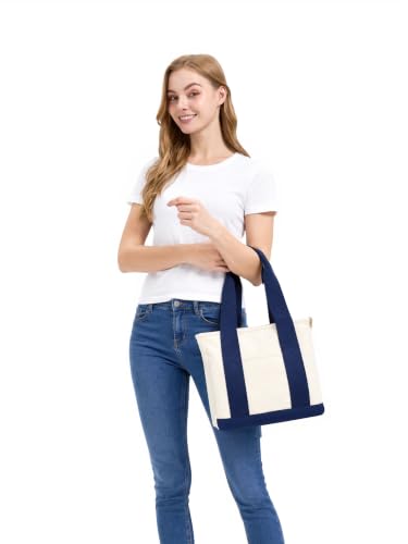 TeeYee 16oz Canvas Tote Bag Casual Multi Pocket Work Bag for Women - color: 134bluem, size: Medium