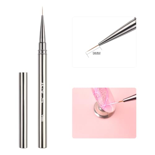 KADS Fine Liner Nail Brush Metal Handle Nail Painting Design Brush Drawing Pen 6mm 9mm 12mm 15mm 18mm (9mm) - color: 9mm (Single)