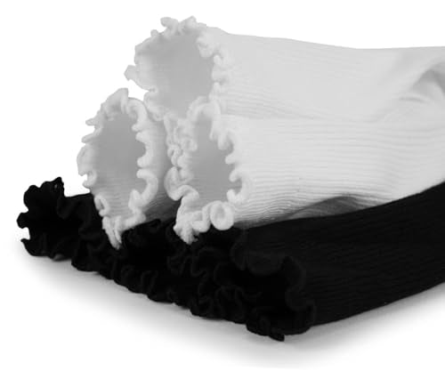 BomKinta Ruffle Socks Women Turn-Cuff Frilly Sock Cotton Crew Socks - color: 3 White 3 Black