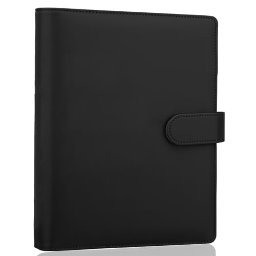Antner A5 Binder 6 Ring Refillable Notebook Planner Cover for A5 Planner Inserts & Refill Paper, PU Leather Loose Leaf Personal Organizer Photocard Holder Budget Binder with Magnetic Buckle, Black - color: Black
