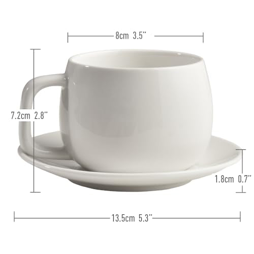 ionEgg Porcelain Coffee Cup with Saucer 270ml/9oz, Minimalist Design, Perfect for Latte, Cappuccino, and Tea, White - color: White