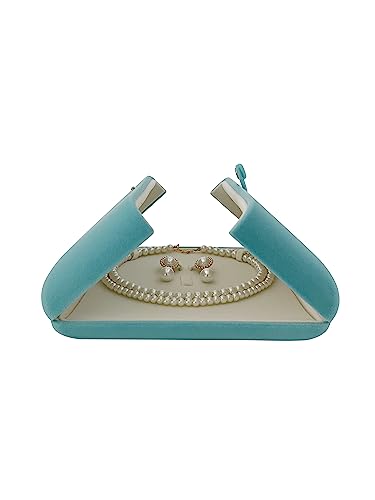 Premium Grade Aqua Velvet Jewelry Case Necklace Earrings Holder Presentation Box Anniversary Christmas Special Occasion Pearl Necklace Case - color: Large Necklace Earrings Set