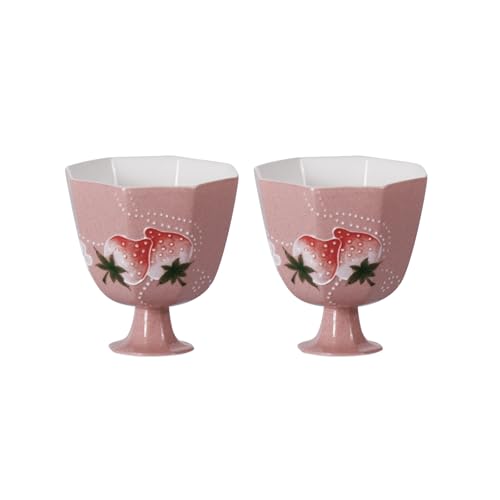 KAMMAK Tea Cup Set of 2 Small Tea Cups 2oz Red Porcelain Tea Cup Set, Asian Ceramic Teacups for Home, Party, Office, Chinese Kung Fu Tea Set for Hot/Cold Drink (Gao Zu) - style: 715N Strawberry