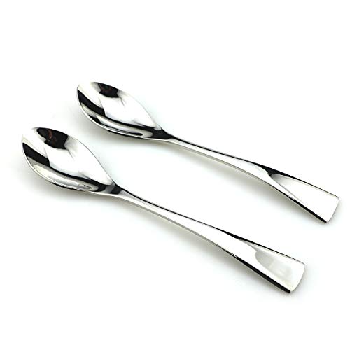 JASHII 18/10 Stainless Steel 4 Piece Mirror Polished Silver Dessert Spoon Salad Spoon Silverware Server Utensil Set 19CM - color: Dessert Spoon