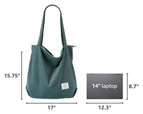 KALIDI Women Corduroy Tote Bag Zipper Casual Tote's Handbag Big Capacity Shoulder Bag with Pockets - color: Lake Blue