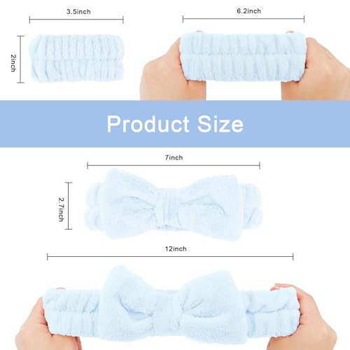CIEHER 12 PCS Makeup Headband for Women Wrist Washband Scrunchies Cuffs for Washing Face, Soft Bow Hair Band Matching Wristbands, Pink, Purple, Blue, Green - color: Pink, Purple, Blue, Green