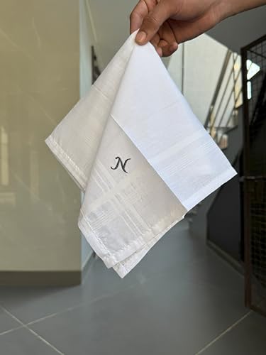 Monogrammed Handkerchiefs for Men 3-Pack Cotton, White Hankies - color: N