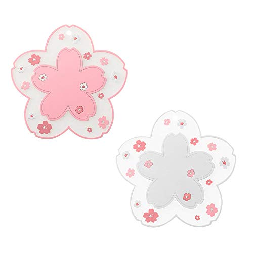 Sakura Coffee Cup Mat Kawaii Coaster 2PCS Cute Cherry Blossom PVC Home Tea Mug Pink Flower Pattern Anti-Skid Pot Bowl Pad Placemat for Desk Drink Table Decor Kawaii Accessories(Large) - size: Large (Pack of 1)