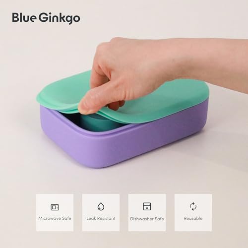 BLUE GINKGO Bento-Style Silicone Lunch Box Set, Purple, Made in Korea - color: Purple