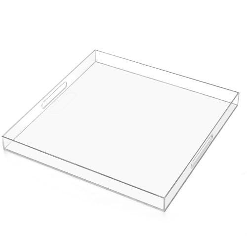 18×18 inches Oversized Clear Acrylic Ottoman Tray Extra Large Decorative Tray Spill-Proof Serving Trays with Handles King-Size Safe Edge Organizer for Coffee Table Countertop Breakfast - color: Clear, size: 18" x 18" x 2"