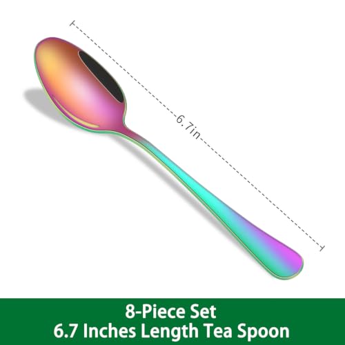 6.7 Inch Teaspoons Set Of 8, Colorful Rainbow Stainless Steel Dessert Spoons, Colored Small Spoons For Kitchen, Colored Silverware Spoons For Coffee - color: Rainbow