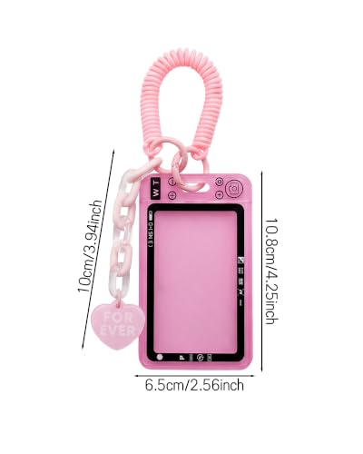Camera Shaped Kpop Photocard Holder with Spiral Coil Keychain (Black) - color: Black