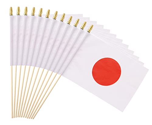 25Pack Small Japan Flag Handheld Mini Janpanese Flag on Stick 5x8 Inch - color: Japan