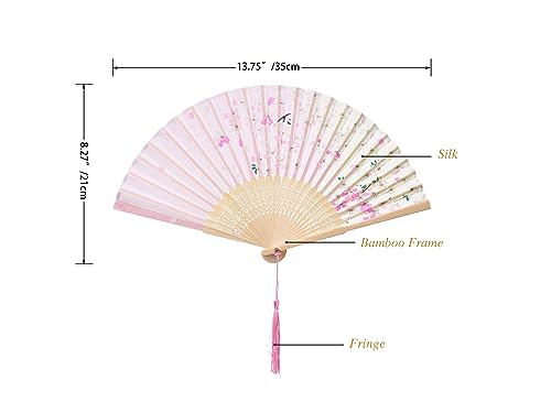 QIRMIZI 10 Pieces Handheld Fans, Silk Folding Fans, Floral Folding Fans for Birthday,Dancing, Cosplay, Weddings, Parties, and Events,Pink Blue - color: 07 Pink Blue