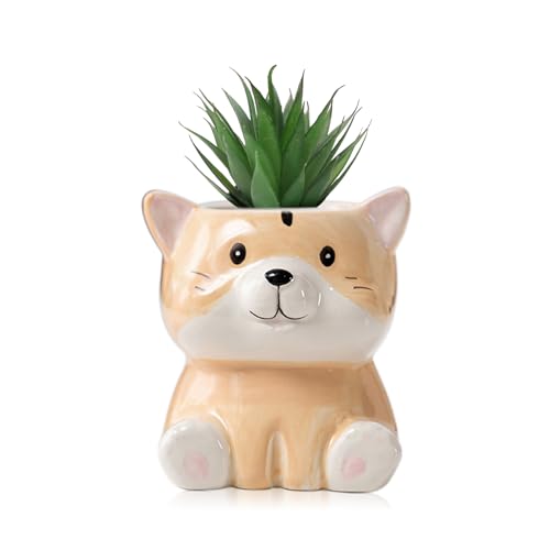 DIYOMR Cute Animals Planter, Mini Ceramic Cartoon Animal Shaped Succulent Flower Pot Indoor Air Plants Holder, Smooth Shiny Decorative Flower Cactus Planter - Plants Not Included (Groundhog) - color: Groundhog