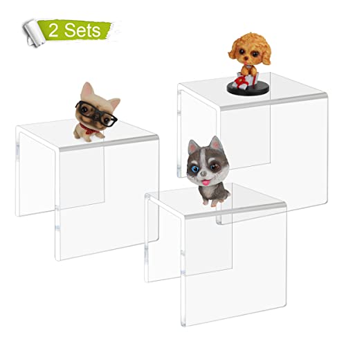 NIUBEE Acrylic Risers Display Stand 2 Set, Display Riser Shelfs,8.4x6.3x4.3 - size: (8,6,4)" x2Set