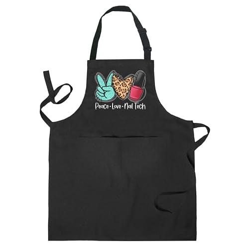 Nail Tech Aprons for Women with Pockets, Gifts for Nail Techs Technicians Artists Manicurists, Peace Love Nails - color: 14 Nail Tech Apron