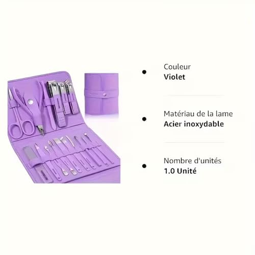 16 Pieces Stainless Steel Manicure Kit, Manicure Set Professional for Women Nail Care Tools, Toenail Scissors Tools with Leather Travel Bag (Purple)