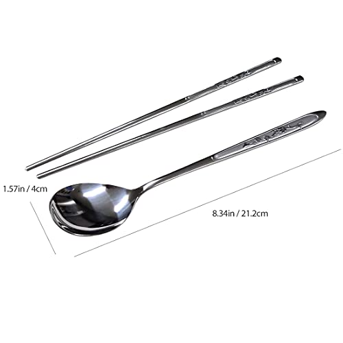 GARASANI Korean Traditional Cutlery Stainless Steel Spoons and Chopsticks Set (Silver Plum blossom) - color: Silver Plum blossom