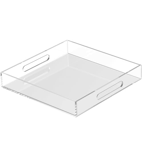 Acrylic Tray 15x15 with Cut Handles - Spill Proof Decorative Tray is an Ideal Countertop Organizer for Living Rooms, Ottoman Coffee Tables, Offices, Kitchens & Serving Guests - color: Transparent, size: 15" x 15" x 2"